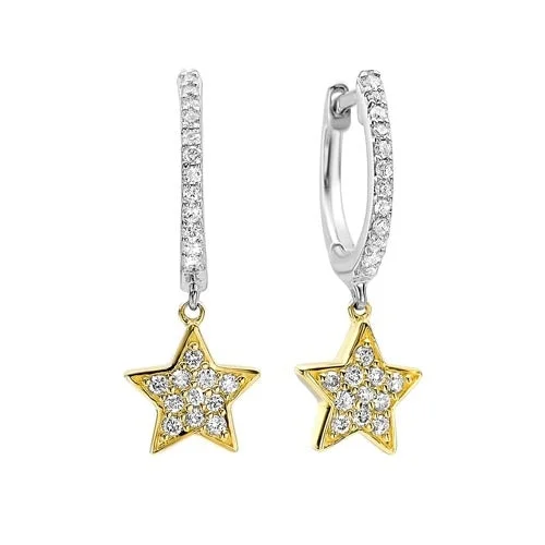 Ruby Drop Earrings for Passionate-Ruby Drop Earrings for Passionate-Diamond Star Drop Earrings in Two-Tone 14K Gold (1/4 ct. tw.)