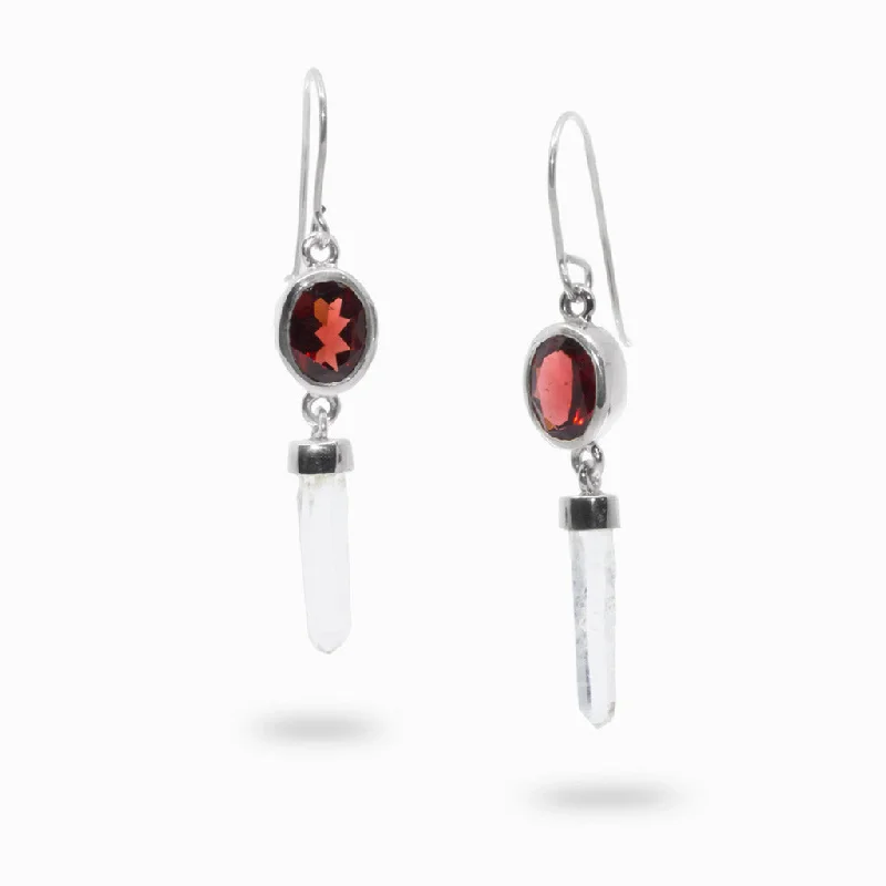 Work Drop Earrings for Professional-Work Drop Earrings for Professional-Garnet and Laser Quartz Drop Earrings