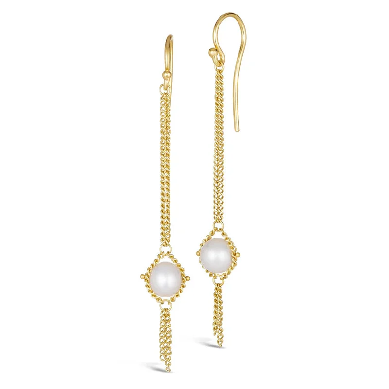 Simple Drop Earrings for Subtle-Simple Drop Earrings for Subtle-Gold & Freshwater Pearl Drop Earrings - "Dewdrop"