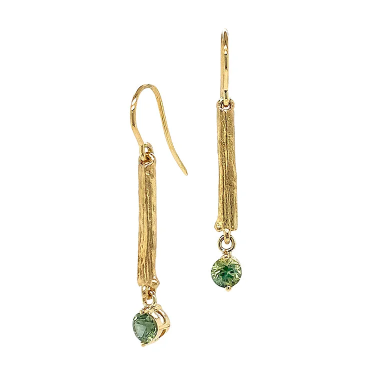 Colorful Drop Earrings for Vivid-Colorful Drop Earrings for Vivid-Green Montana Sapphire & Yellow Gold Drop Earrings - "Christabel"