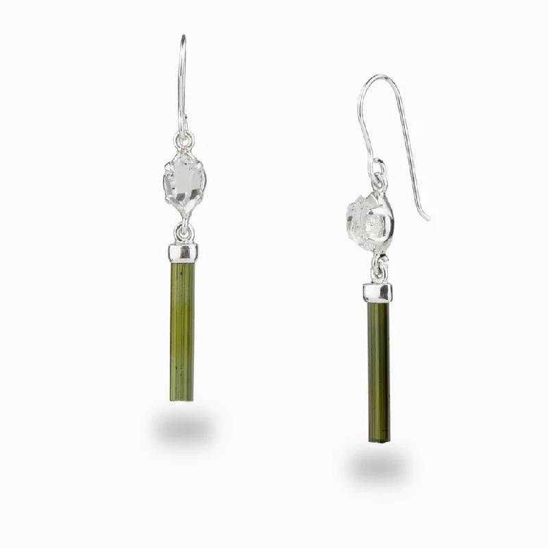 Vintage-Inspired Drop Earrings for Retro-Vintage-Inspired Drop Earrings for Retro-Green Tourmaline & Herkimer Diamond Drop Earrings