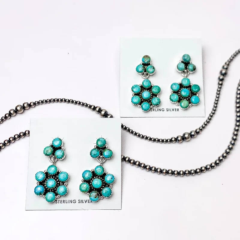 Sphalerite Drop Earrings for Unique-Sphalerite Drop Earrings for Unique-Hada Collection | Handmade Sterling Silver Cluster Drop Earrings with Kingman Turquoise Stones