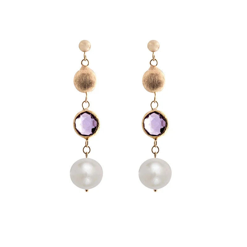 Opal Drop Earrings for Iridescent-Opal Drop Earrings for Iridescent-Italian gold freshwater pearl, amethyst and gold bead drop earrings