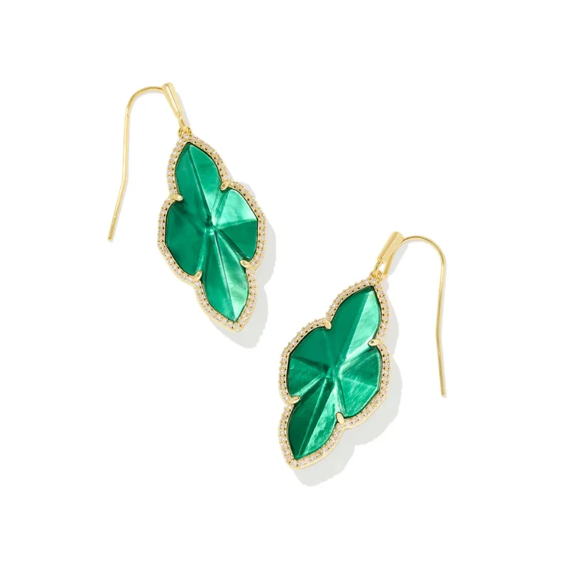 Quartz Drop Earrings for Simple-Quartz Drop Earrings for Simple-Kendra Scott | Abbie Pave Frame Gold Drop Earrings in Green Illusion