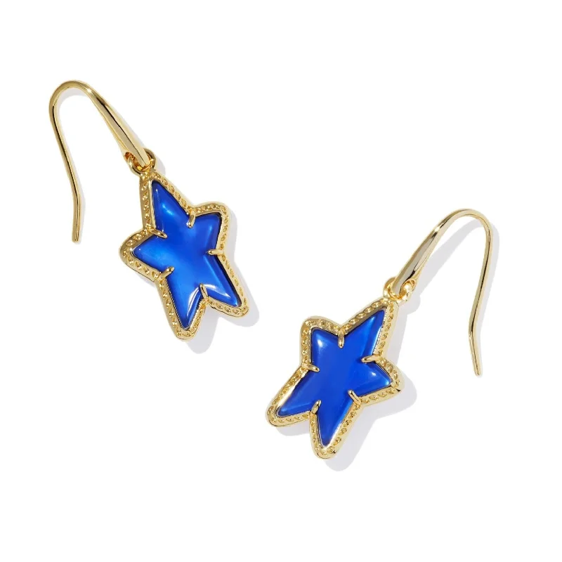 Layered Drop Earrings for Dramatic-Layered Drop Earrings for Dramatic-Kendra Scott | Ada Gold Small Star Drop Earrings in Cobalt Blue Illusion