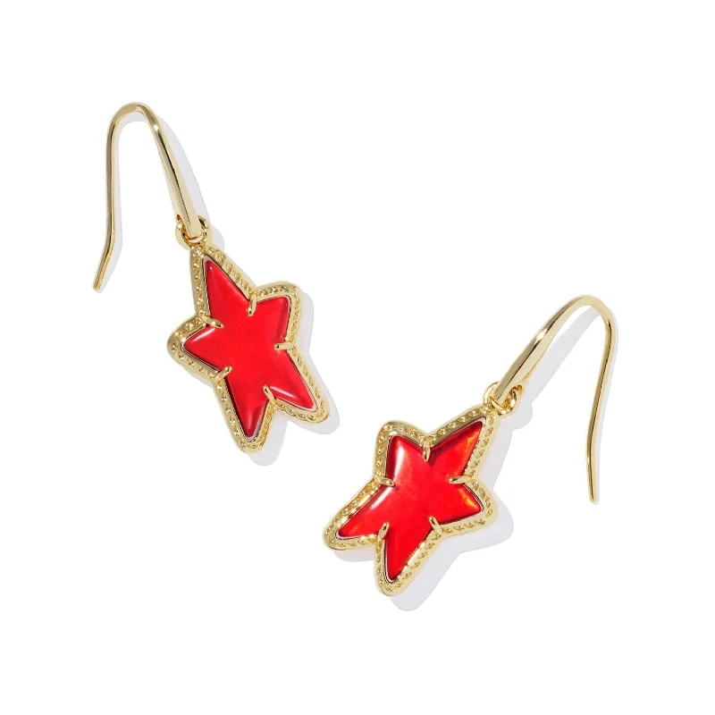 Halo Drop Earrings for Surrounding-Halo Drop Earrings for Surrounding-Kendra Scott | Ada Gold Small Star Drop Earrings in Red Illusion