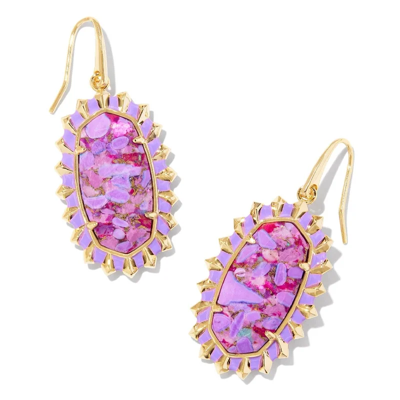 Modern Drop Earrings for Contemporary-Modern Drop Earrings for Contemporary-Kendra Scott | Dani Gold Color Burst Frame Drop Earrings in Bronze Veined Violet Magnesite