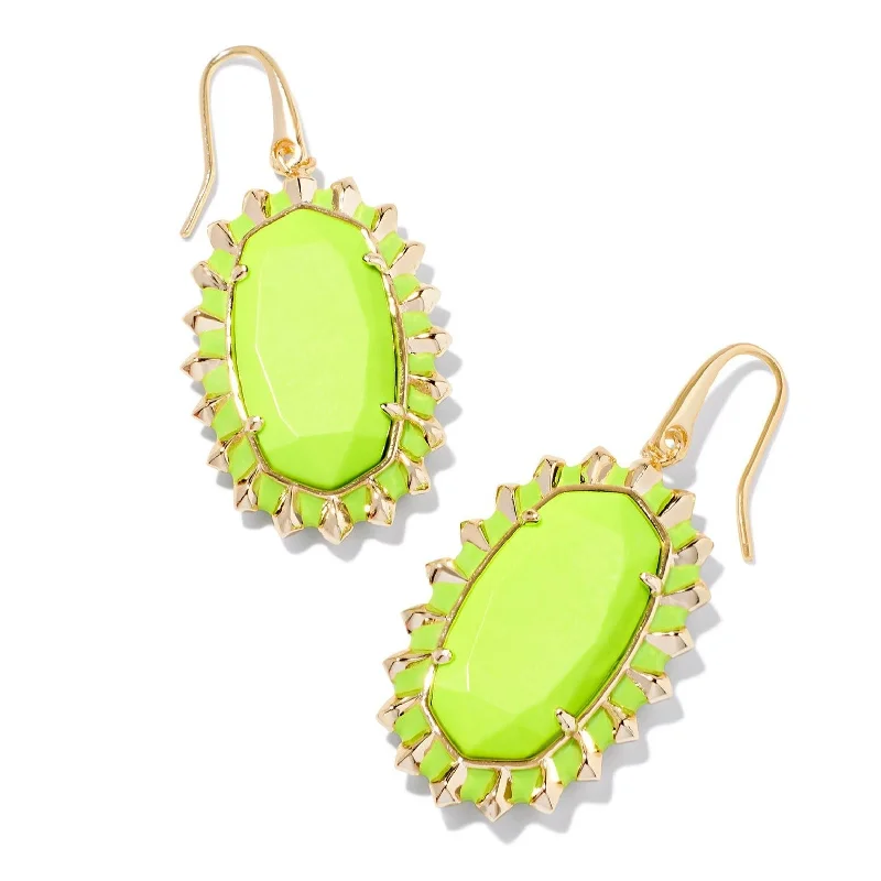 Retro Drop Earrings for Old-School-Retro Drop Earrings for Old-School-Kendra Scott | Dani Gold Color Burst Frame Drop Earrings in Chartreuse Magnesite