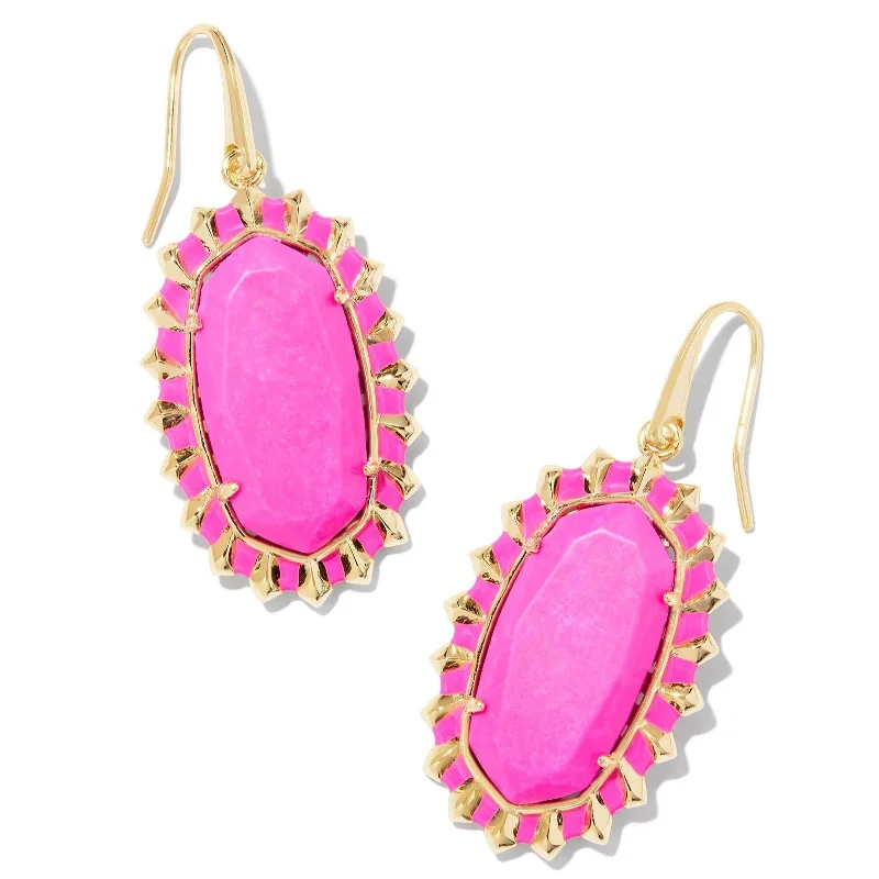 Embellished Drop Earrings for Fancy-Embellished Drop Earrings for Fancy-Kendra Scott | Dani Gold Color Burst Frame Drop Earrings in Neon Pink Magnesite