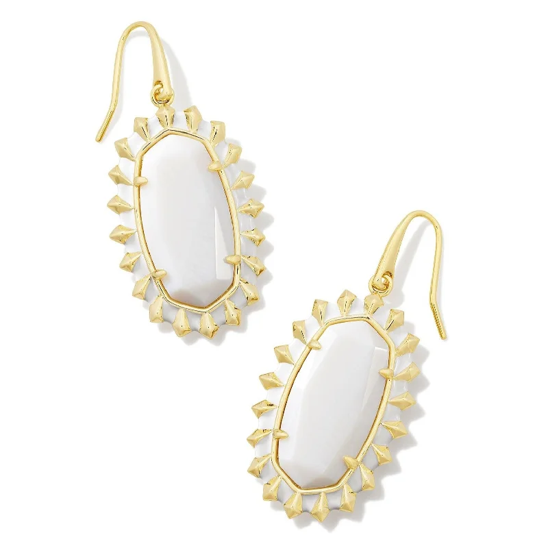 Maximalist Drop Earrings for Bold-Maximalist Drop Earrings for Bold-Kendra Scott | Dani Gold Color Burst Frame Drop Earrings in White Mother-of-Pearl