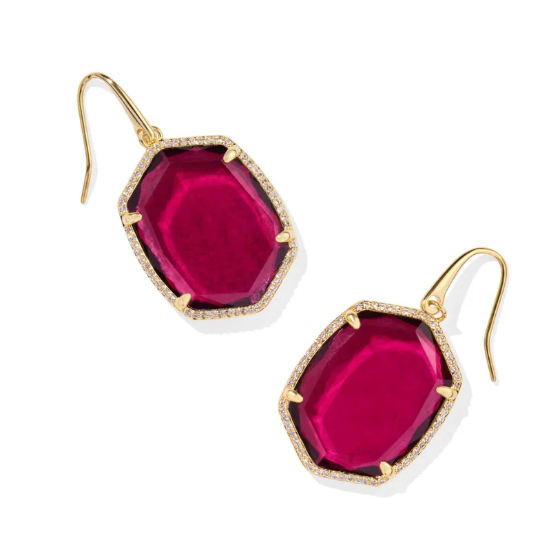 Citrine Drop Earrings for Cheerful-Citrine Drop Earrings for Cheerful-Kendra Scott | Daphne Pave Frame Gold Drop Earrings in Berry Mica