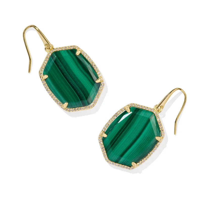 Amethyst Drop Earrings for Mysterious-Amethyst Drop Earrings for Mysterious-Kendra Scott | Daphne Pave Frame Gold Drop Earrings in Green Malachite