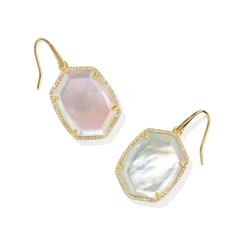 Topaz Drop Earrings for Radiant-Topaz Drop Earrings for Radiant-Kendra Scott | Daphne Pave Frame Gold Drop Earrings in Iridescent Ivory Illusion