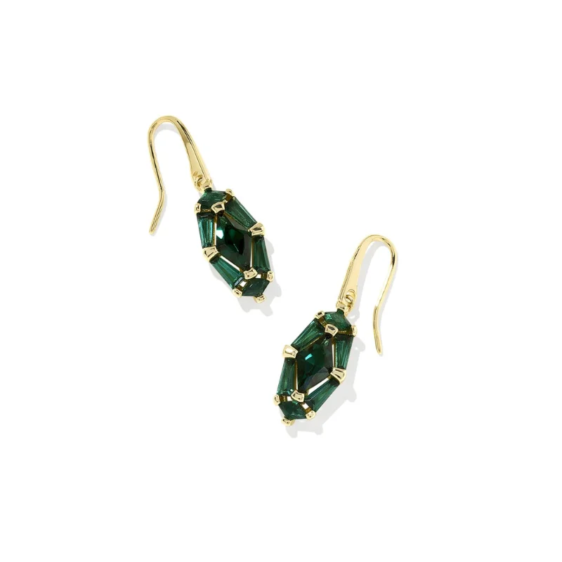 Silver Drop Earrings for Classic-Silver Drop Earrings for Classic-Kendra Scott | Lindy Rae Lee Gold Drop Earrings in Green Crystal