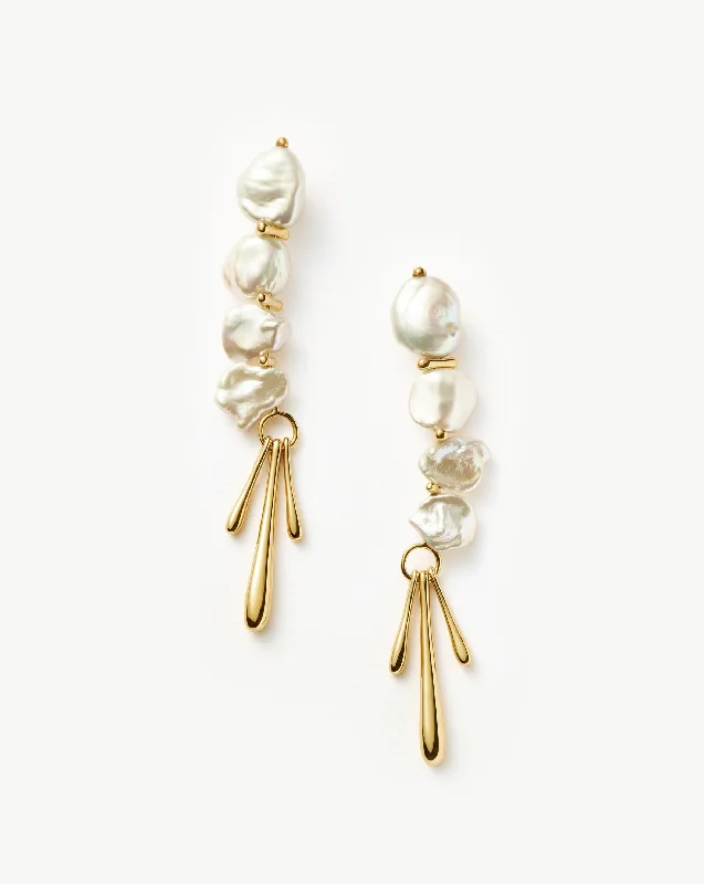 Amber Drop Earrings for Warm-Amber Drop Earrings for Warm-Keshi Pearl Sculptural Drop Earrings | 18ct Gold Plated/Pearl