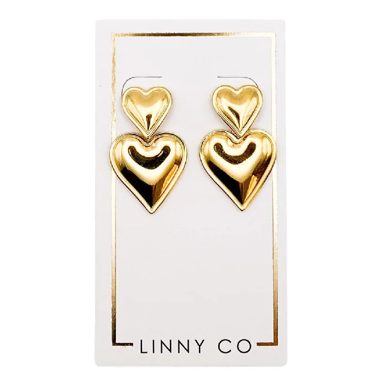 Gym Drop Earrings for Active-Gym Drop Earrings for Active-Linny Co | Esme Gold Tone Heart Drop Earrings