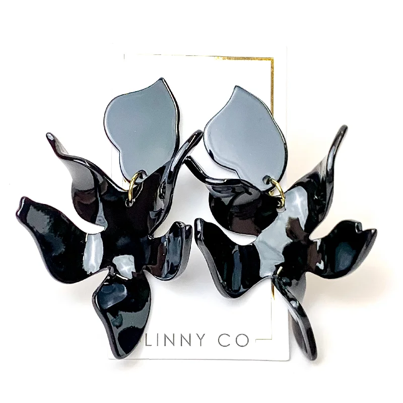 Linny Co | Flora Drop Earrings in True Black