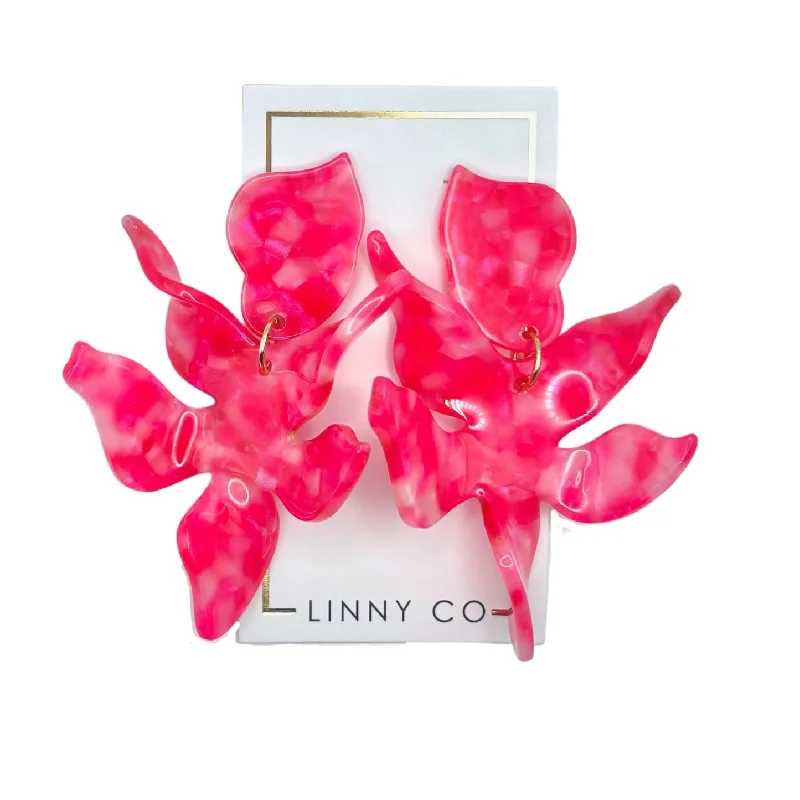 Handmade Drop Earrings for Artisanal-Handmade Drop Earrings for Artisanal-Linny Co | Flora Drop Earrings in Pink Party Punch