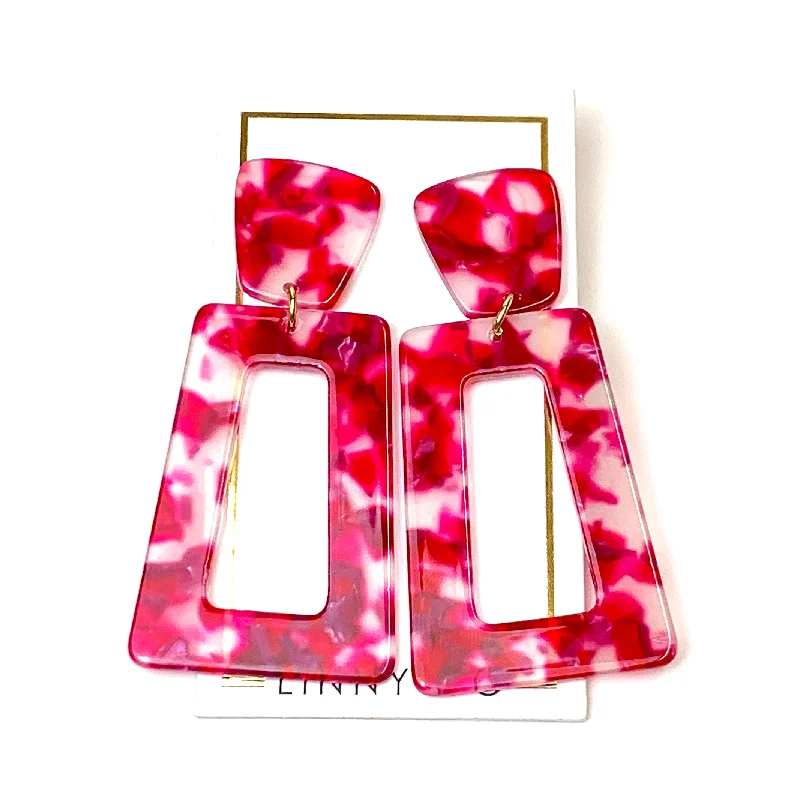 Fashion Drop Earrings for Trendy-Fashion Drop Earrings for Trendy-Linny Co | Kennedy Rectangular Drop Earrings in Cranberry Red