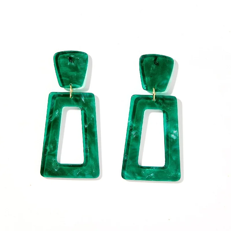 Modern Drop Earrings for Contemporary-Modern Drop Earrings for Contemporary-Linny Co | Kennedy Rectangular Drop Earrings in Forest Green