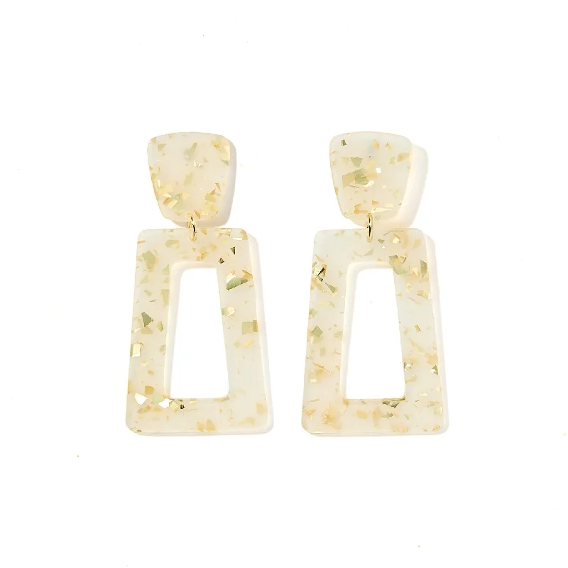 Floral Drop Earrings for Feminine-Floral Drop Earrings for Feminine-Linny Co | Kennedy Rectangular Drop Earrings in Gold Confetti