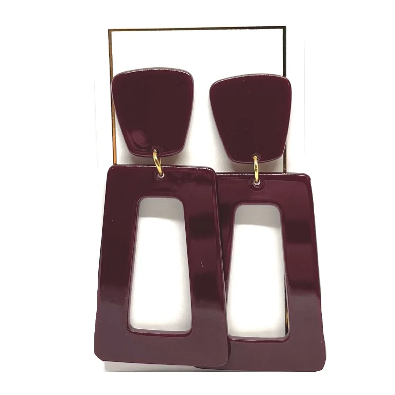 Sophisticated Drop Earrings for Elegant-Sophisticated Drop Earrings for Elegant-Linny Co | Kennedy Rectangular Drop Earrings in Maroon