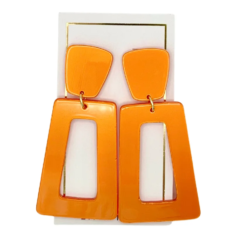 Emerald Drop Earrings for Refined-Emerald Drop Earrings for Refined-Linny Co | Kennedy Rectangular Drop Earrings in Metallic Orange