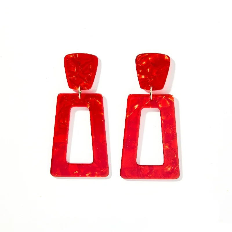 Animal-Print Drop Earrings for Wild-Animal-Print Drop Earrings for Wild-Linny Co | Kennedy Rectangular Drop Earrings in Pearlized Red