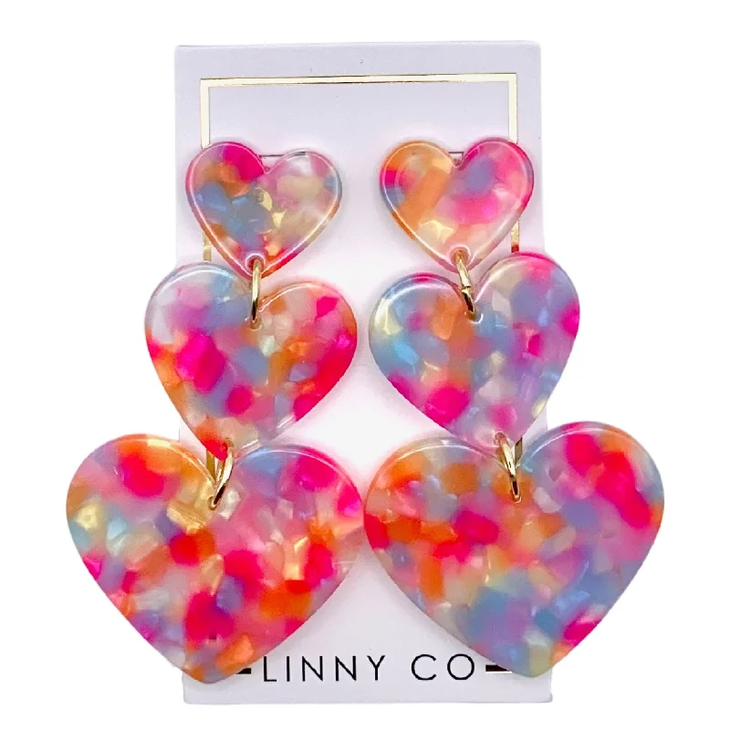 Large Drop Earrings for Statement-Large Drop Earrings for Statement-Linny Co | Penny Heart Drop Earrings in Pink Sprinkles