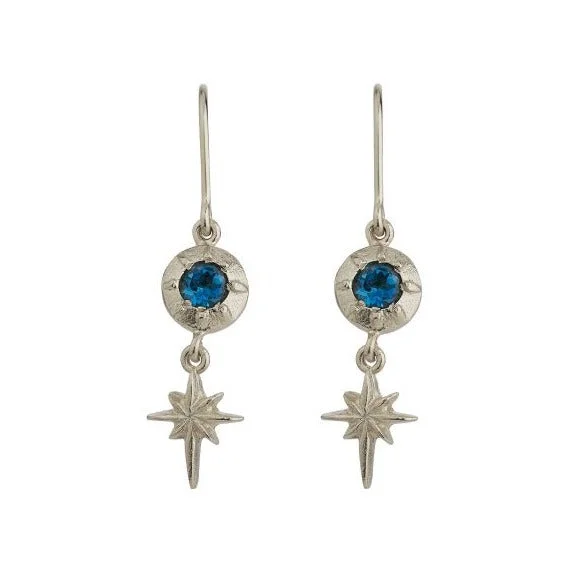 Round Drop Earrings for Traditional-Round Drop Earrings for Traditional-London Blue Topaz & Sterling Silver Drop Earrings - "Guiding Star"