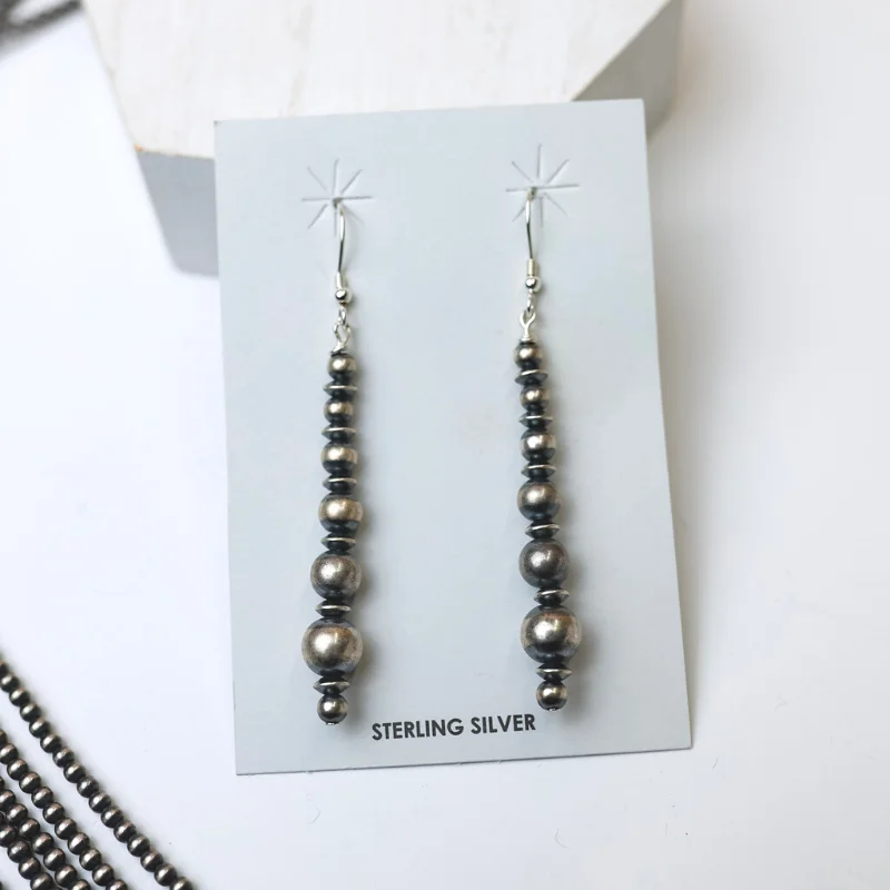 Topaz Drop Earrings for Radiant-Topaz Drop Earrings for Radiant-Mason Lee | Navajo Handmade Sterling Silver Graduated Navajo Pearl and Saucer Beaded Drop Earrings