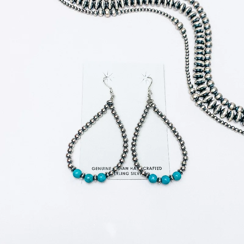 Simple Drop Earrings for Subtle-Simple Drop Earrings for Subtle-Mason Lee | Navajo Handmade Sterling Silver Navajo Pearl and Sleeping Beauty Turquoise Triple Stone Hand Strung Teardrop Earrings