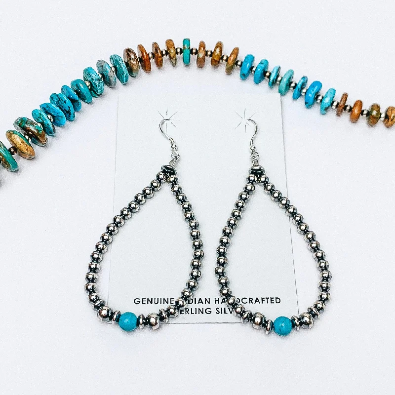 Travel Drop Earrings for On-The-Go-Travel Drop Earrings for On-The-Go-Mason Lee | Navajo Handmade Sterling Silver Navajo Pearl and Sleeping Beauty Turquoise Single Stone Hand Strung Teardrop Earrings