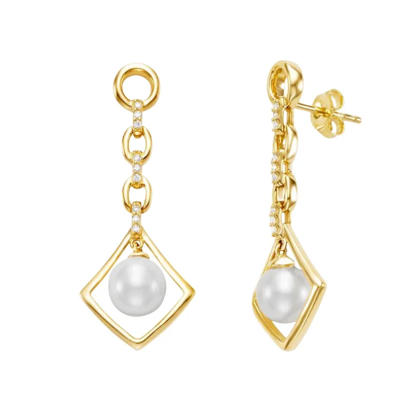 Beaded Drop Earrings for Decorative-Beaded Drop Earrings for Decorative-Mastoloni Cultured Freshwater Pearl Drop Earrings in 18kt Yellow Gold with Diamonds (7-7.5mm pearls and 1/20ct tw)