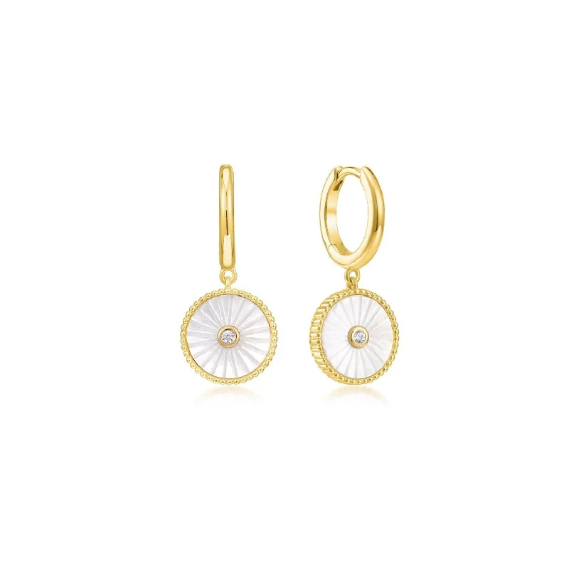 Hypoallergenic Drop Earrings for Sensitive-Hypoallergenic Drop Earrings for Sensitive-Mini Huggie Hoops With Mop & Cz Drop Earrings