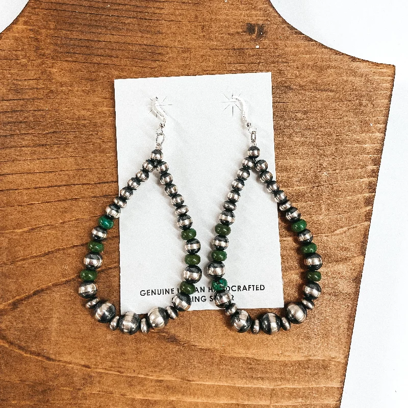 Malachite Drop Earrings for Patterned-Malachite Drop Earrings for Patterned-Navajo |  Navajo Handmade Sterling Silver Navajo Pearl Teardrop Earrings with Turquoise Beads