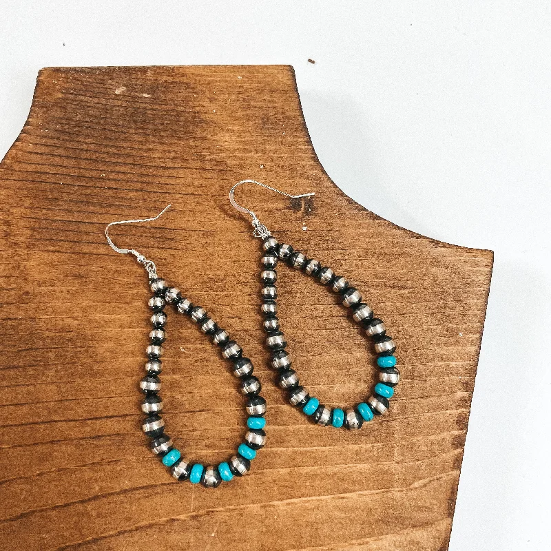 Tourmaline Drop Earrings for Multicolored-Tourmaline Drop Earrings for Multicolored-Navajo | Navajo Handmade Sterling Silver Navajo Pearl with Turquoise Spacers Teardrop Earrings