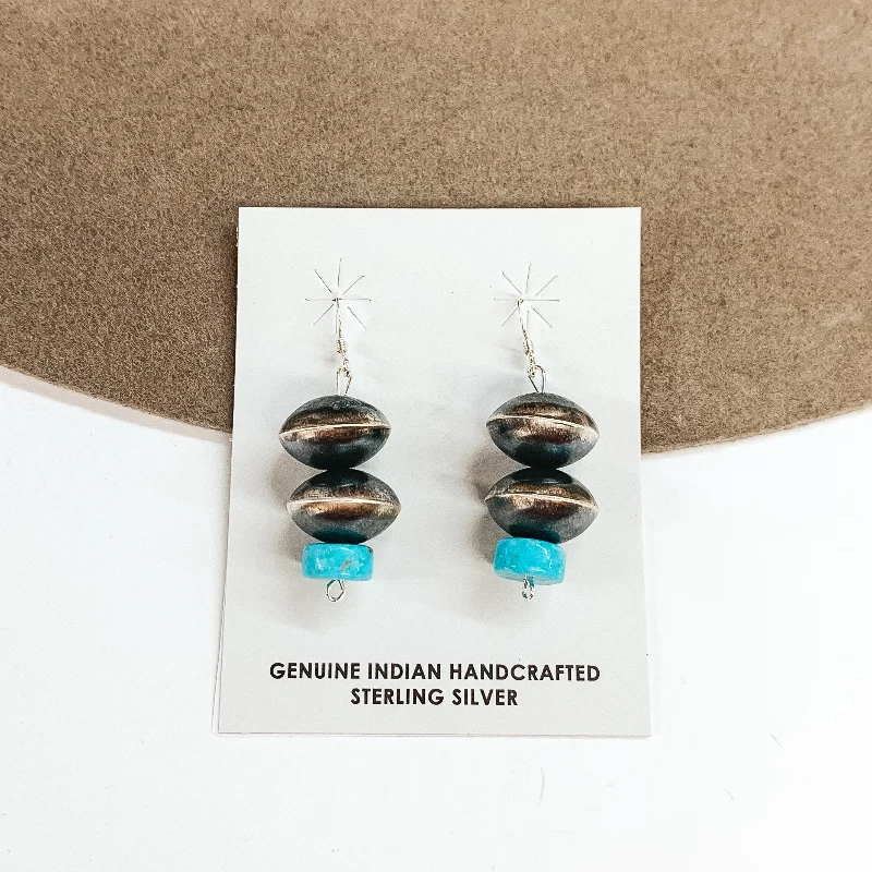 Heavy-Duty Drop Earrings for Durable-Heavy-Duty Drop Earrings for Durable-Navajo | Navajo Handmade Sterling Silver Saucer Navajo Pearl Drop Earrings with Turquoise Stones