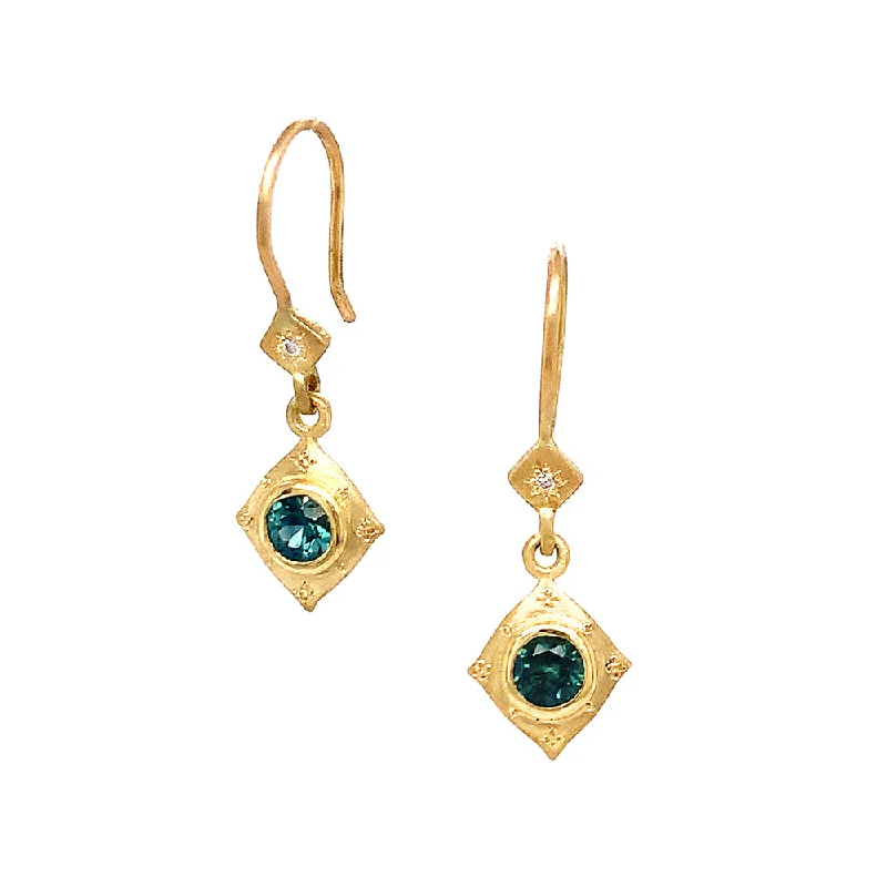 Tourmaline Drop Earrings for Multicolored-Tourmaline Drop Earrings for Multicolored-One-of-a-Kind Montana Sapphire & Yellow Gold Drop Earrings - "Delia"