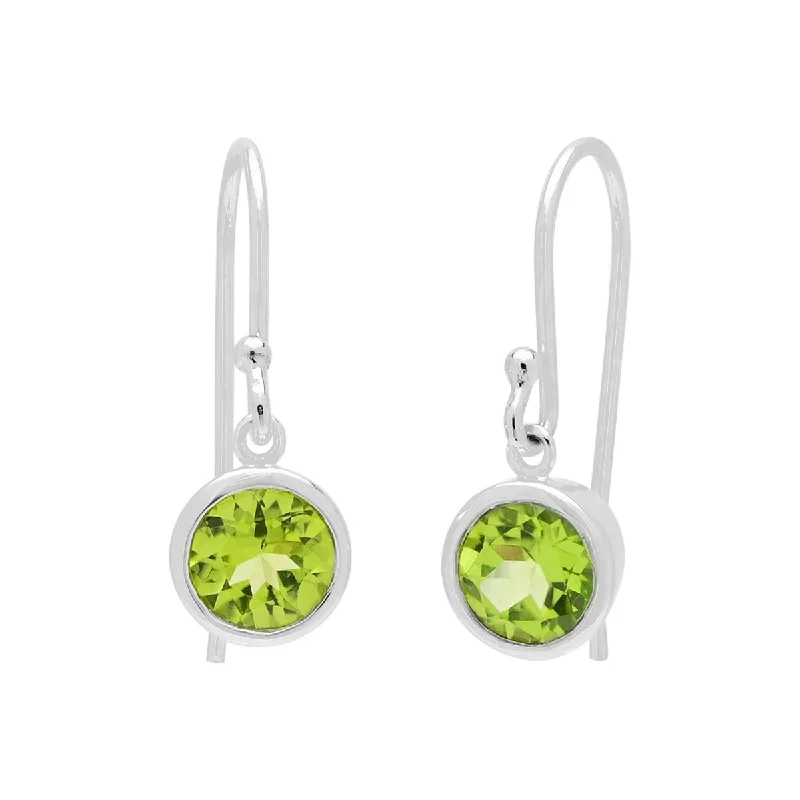 Waterproof Drop Earrings for Practical-Waterproof Drop Earrings for Practical-Peridot Bezel Drop Earrings in Sterling Silver