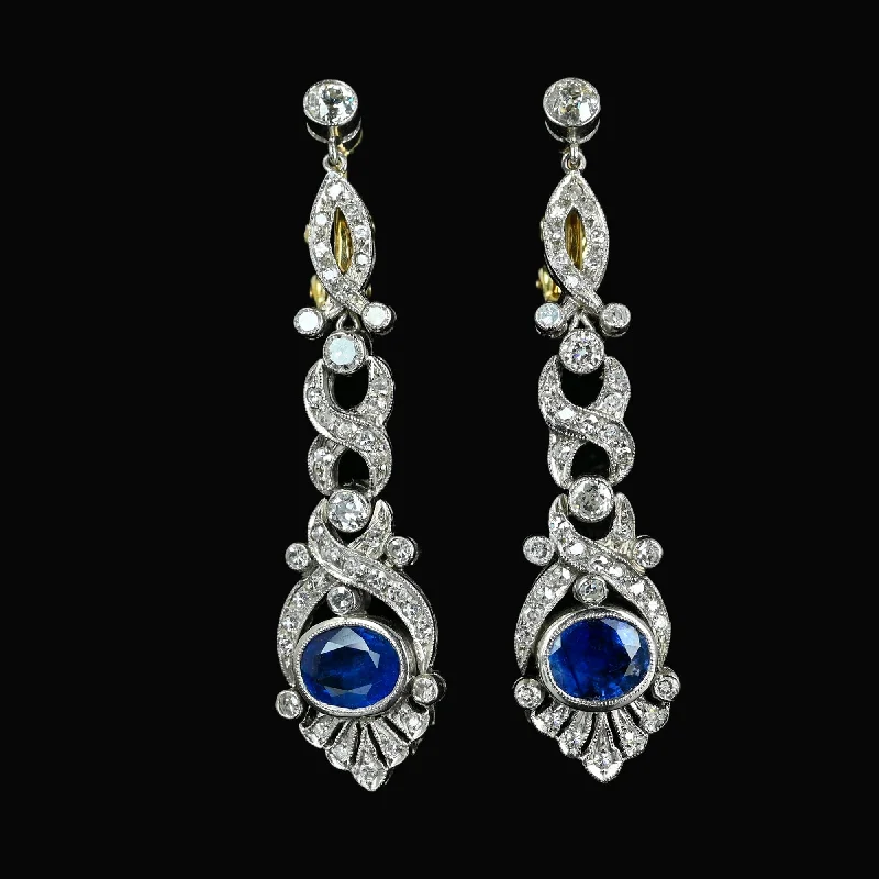 Sapphire Drop Earrings for Sophisticated-Sapphire Drop Earrings for Sophisticated-Platinum Ceylon Sapphire and Diamond Drop Earrings