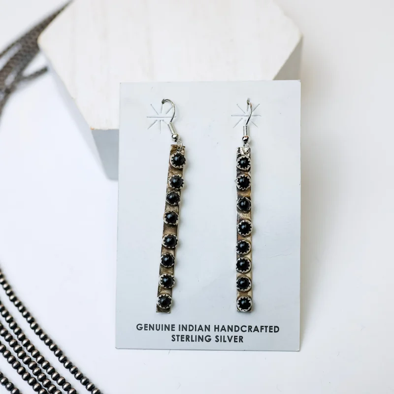 Padded Drop Earrings for Ear-Padded Drop Earrings for Ear-Rick Enriquez | Navajo Handmade Sterling Silver Drop Earrings with Black Onyx Stones