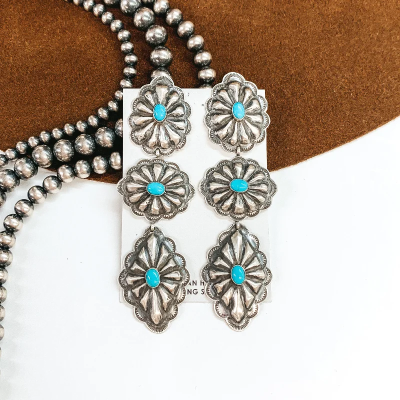 Twisted Drop Earrings for Stylish-Twisted Drop Earrings for Stylish-RL Begay | Navajo Handmade Sterling Silver Concho Drop Earrings with Turquoise Stones