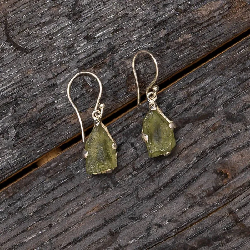 Padded Drop Earrings for Ear-Padded Drop Earrings for Ear-Genuine Moldavite Drop Earrings