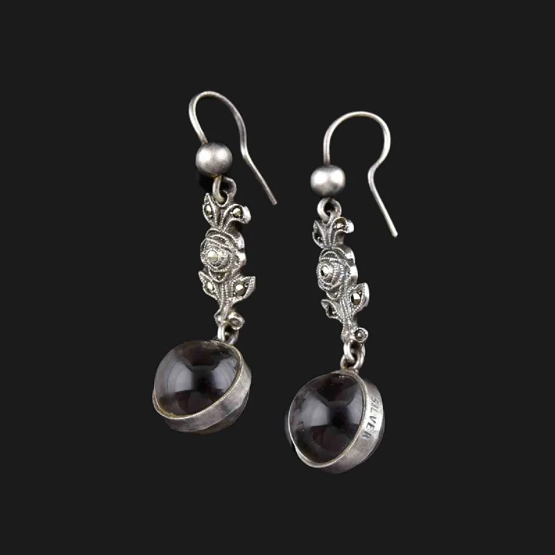 Trendy Drop Earrings for Fashion-Trendy Drop Earrings for Fashion-Silver Art Deco Pools of Light Marcasite Drop Earrings