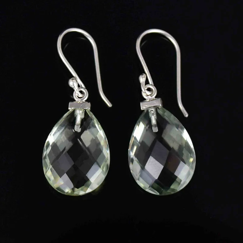 Woven Drop Earrings for Artistic-Woven Drop Earrings for Artistic-Silver Faceted Green Amethyst Prasiolite Drop Earrings