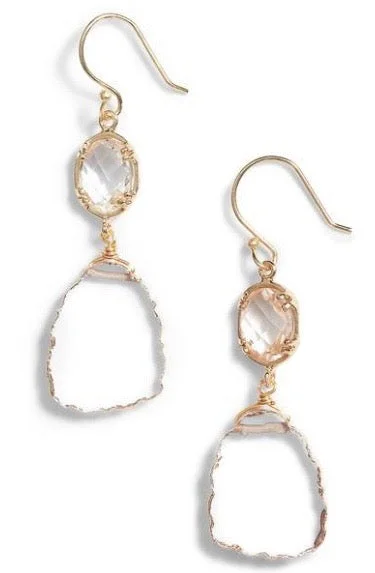 Medium Drop Earrings for Versatile-Medium Drop Earrings for Versatile-Sliced Double Drop Earrings - Clear