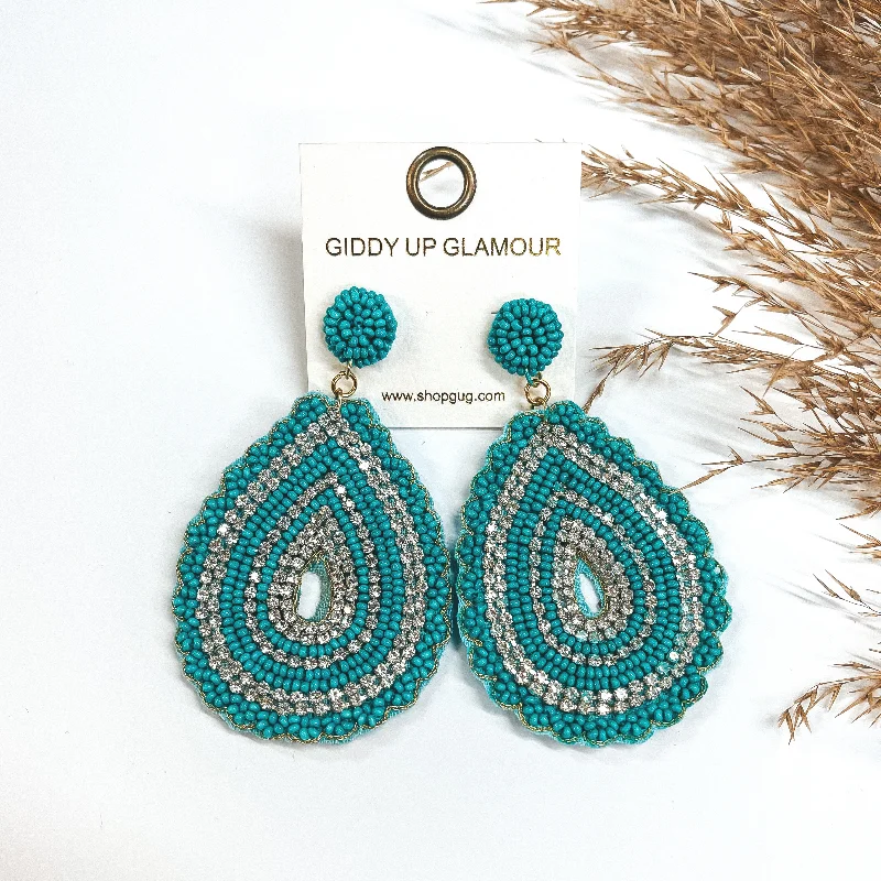 Knotted Drop Earrings for Intricate-Knotted Drop Earrings for Intricate-Sound Wave Beaded Teardrop Earrings with Clear Crystals in Turquoise