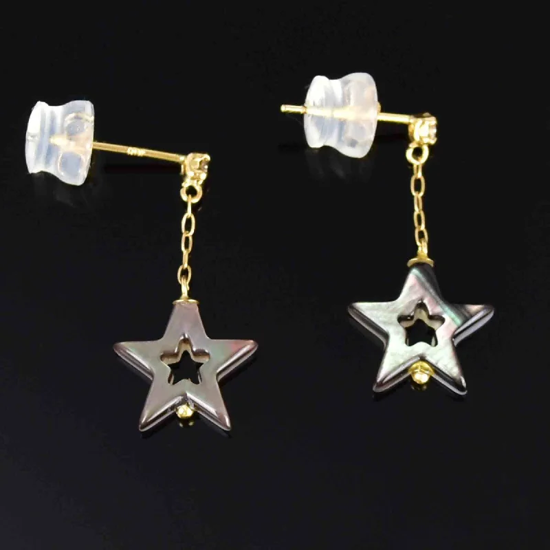 Fashion Drop Earrings for Trendy-Fashion Drop Earrings for Trendy-Vintage 18K Gold Diamond Mother of Pearl Star Drop Earrings