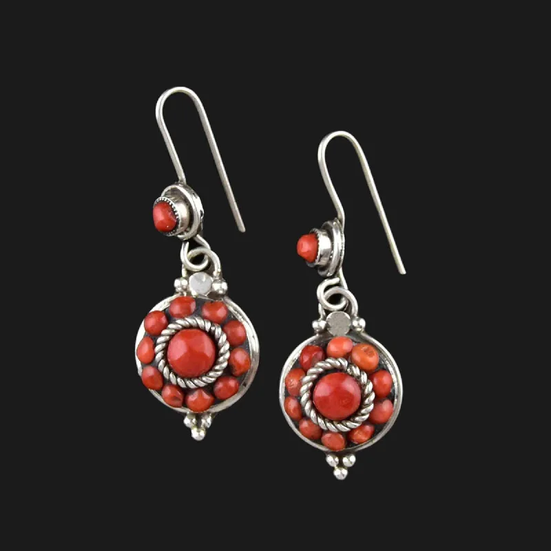 Delicate Drop Earrings for Feminine-Delicate Drop Earrings for Feminine-Vintage Sterling Silver Natural Coral Drop Earrings